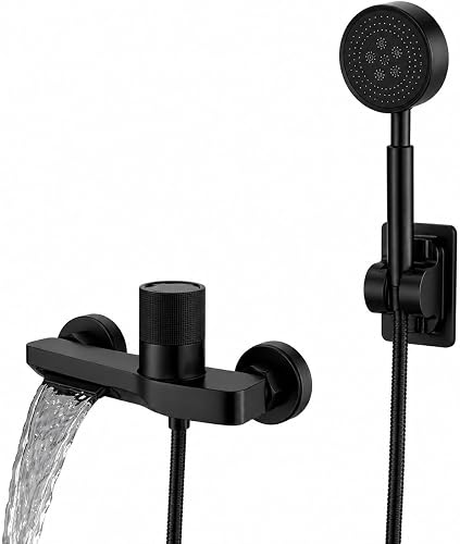 Wall Mounted Bath Mixer with Hand Shower Set, Matte Black 1219B