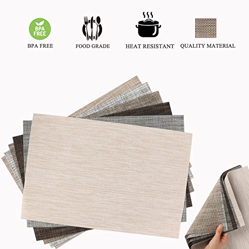 Yosichy Placemats Set Of 4 Woven Vinyl Washable Heat Resistant Placemats Stain Resistant Non-Slip Pvc Kitchen Placemats For Dining Table(Black Brown) #TOP1