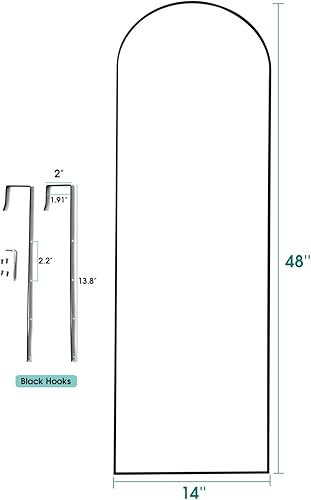 Miniatura 2 de Espejo de puerta, espejo de longitud completa sobre la puerta, espejo colgante de 14 x 48 pulgadas, espejo arqueado grande, para colgarinclinarse,