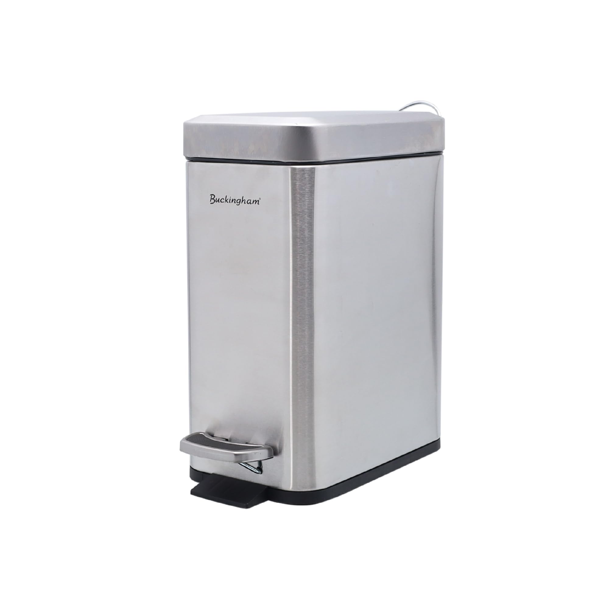 Buckingham Pedal Bin for Bathroom Kitchen Office Premium Stainless Steel Brushed Finish Waste Trash Bin with Removable Inner Bucket Soft Closing Mechanism (Slimline 5 Litres)