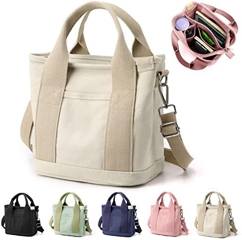 YILCER Multi-Pocket Tote Bag with Zipper, Canvas Japanese Handmade Handbag with Compartments, Multifunction Satchels Bag for Women Ladies Univisity School Work Travel