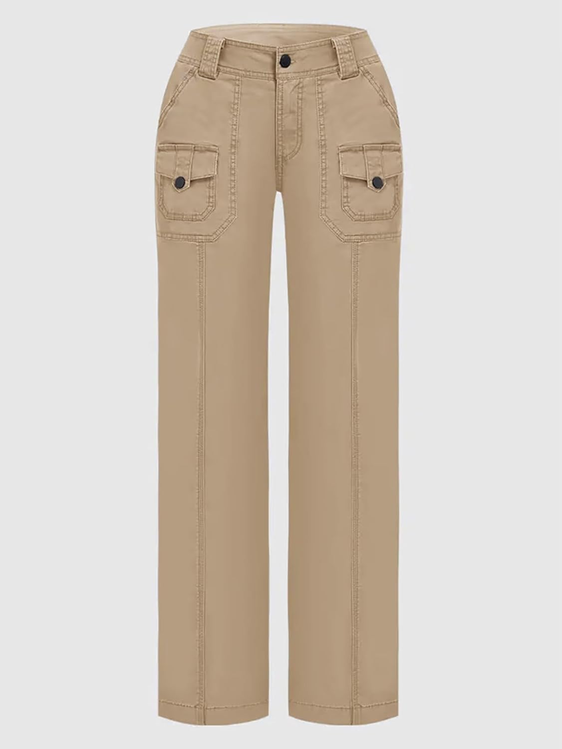 Flamingals Wide Leg Bootcut Cargo Pants for Women Casual Mid Waist Flap Pocket Seam Front Work Dress Pants Without Belt - Image 4