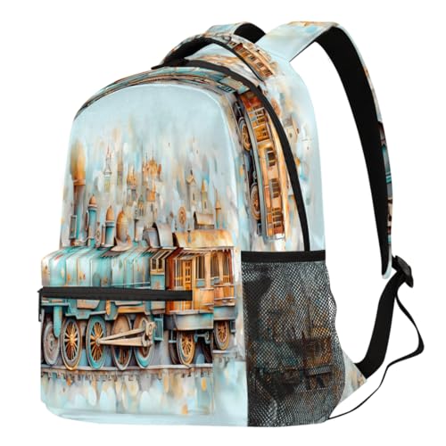 Sac à dos d'école train à vapeur 3D grand sac de voyage décontracté et ordinateur portable