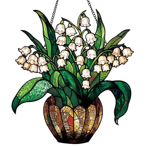 Xuoxeji Lily of the Valley - Pannello in acrilico da appendere alla finestra, motivo: pianta di giglio, giglio in acrilico colorato, fiori di giglio per finestra, soggiorno, decorazione per la casa