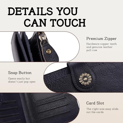 Image of HKCLUF Wallet Women,Small Genuine Leather Bifold Wallet Womens,RFID Blocking Wallet for Women Card Holder Purse With Removable ID Window(darkblue)