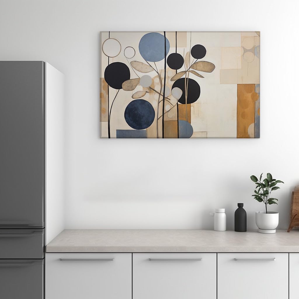 Canvas for Living room. Modern Elegance Meets Artistic Geometry in an Abstract Fusion of Blue, Black, Brown, and Beige, 27 x 18 inch Canvas Wall Art - Contemporary Masterpieces - Modern Home Decor
