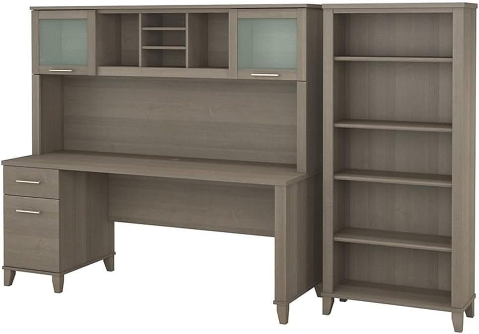 Bush Furniture Somerset 72W Office Desk with Hutch and 5 Shelf Bookcase in Ash Gray