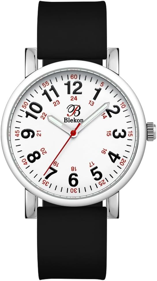 Blekon Original Nurse Watch with Second Hand – Nursing Student Essentials Work Watches for Women, Clip-On Analog Wristwatch for Nurses & Medical Students with Sweeping Secondhand (White/Black)