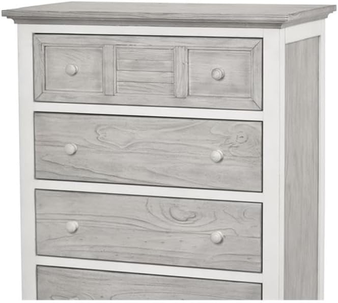 Pemberly Row Contemporary Wood Chest, 50"H x 32"W x 18"D, Solid Pine, Gray and White Finish, 5 Drawers with Dovetail Joints, Anti-Tipping Device, Full Extension Ball Bearing Slides, Bedroom Storage