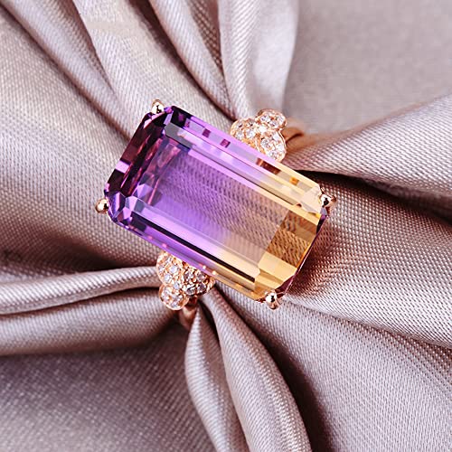 WDIYIEETN Luxury Huge Natural Solitaire Colorful Tourmaline Ring 18k Rose Gold Purple Yellow CZ Crystal Gemstone Cocktail Party Wedding Ring (9) by WDIYIEETN - Image 4