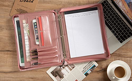 Free Engraved Name, Custom Portfolio Folder For Women, Pu Leather 3 Ring Binder Padfolio, Zipper Binder Organizer Ordner, Business Portfolio With A4 Writing Pad, Corporate Gift, Rosegold, Custom #TOP1