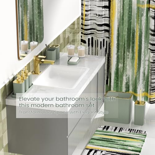 InnJoey Bathroom Set - Bathroom Accessory Set, Sage Green Bathroom Set, 26PC Bathroom Sets with Shower Curtain and Rugs, Toilet Brush, Trash Can, Qtip Holder & Bathroom Soap Dispenser Set