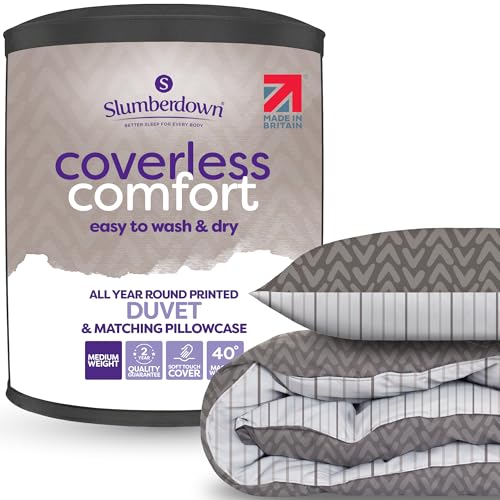 Slumberdown Coverless Single Duvet 10.5 Tog - All-Year Round 2-in-1 Reversible Single Quilt with 1 Pillowcase | UK-Made, Soft Touch Cover, Non-Allergenic & Washable, Brown