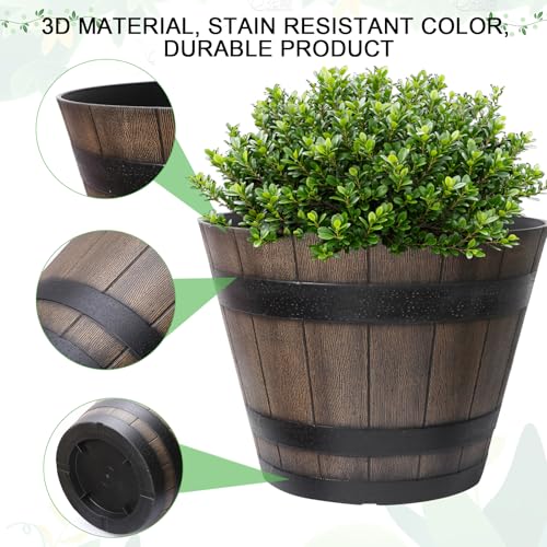 WEICHENGXING Large Plant Pots, 20 Inch 2 Pack Plastic Whiskey Barrel Planters, Big Flower Pots Wine Barrel Design for Outdoor Indoor, Garden, Porch, Patio, Backyard by WEICHENGXING - Image 4