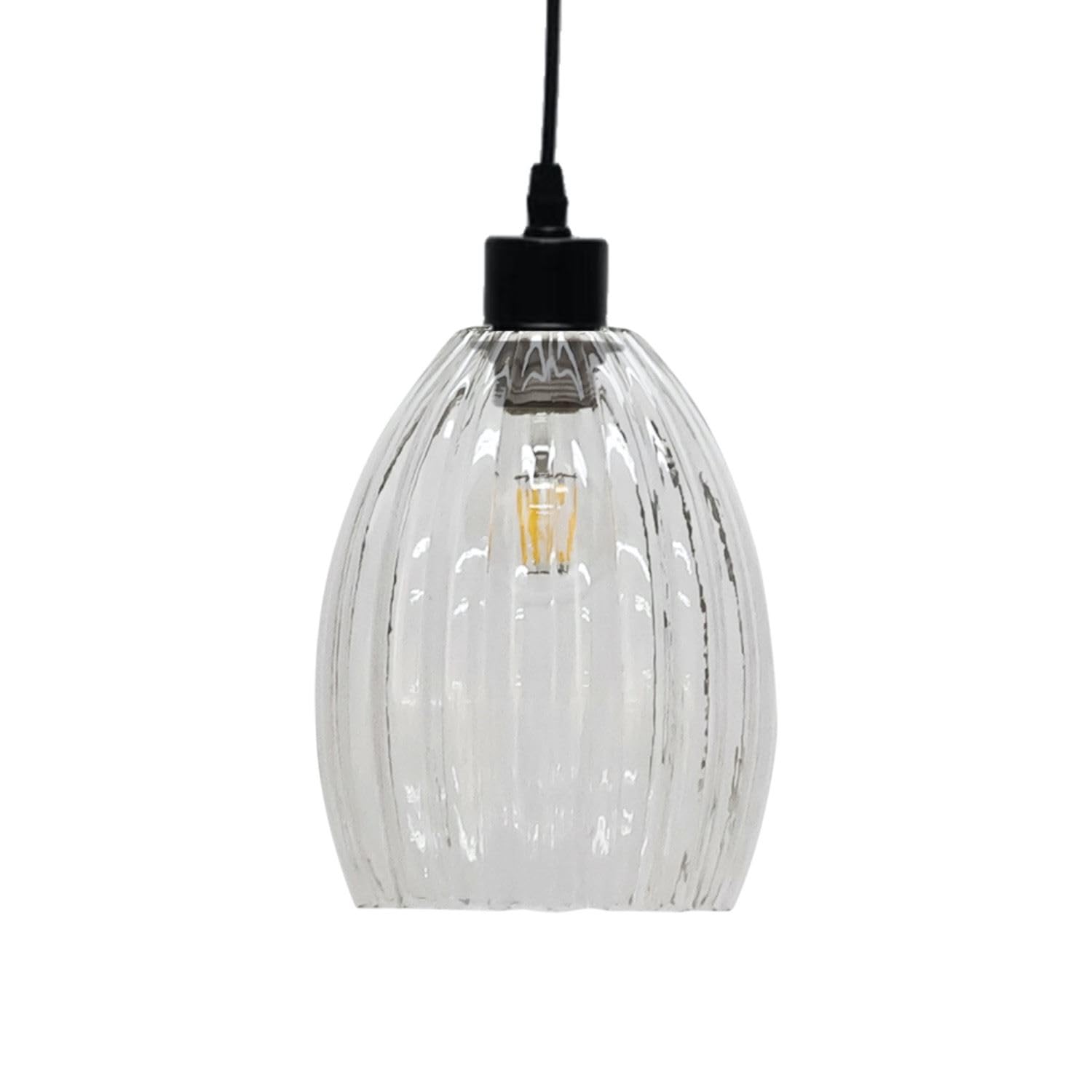 Glass Easy Fit Ceiling Lightshade or Pendant Shade, Clear Fluted Glass, Height 22cm Diameter 17cm