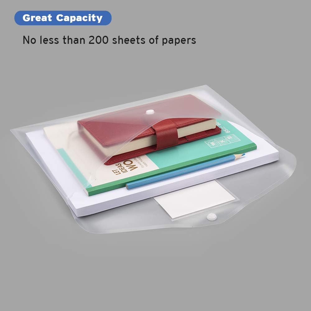 Plastic 20 Pack Envelopes Poly Envelopes, Sooez Clear Document Folders US Letter A4 Size File Envelopes with Label Pocket & Snap Button for Home Work Office Organization, Clear : Office Products