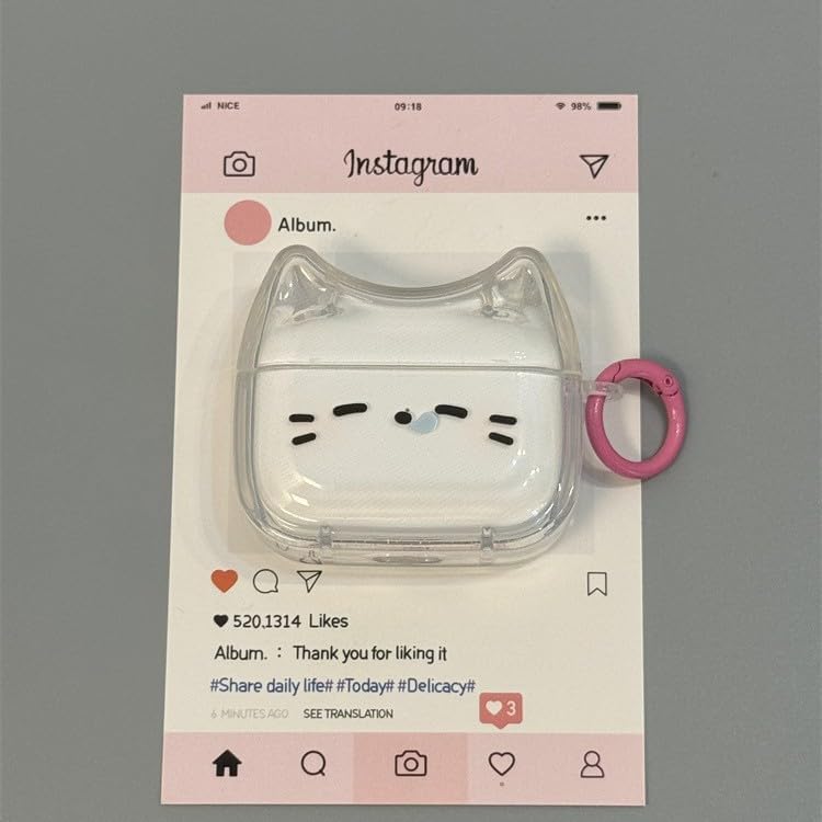 Transparent Clear Earphone Case for AirPods 4, Cute Lovely Cat Face Soft TPU Silicone Case, Kitty Ear AirPods 4 Cover Protective Skin Shockproof Protector for iPod Earbuds -Sleeping Cat - Image 3