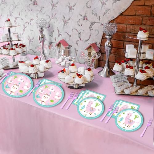 Image of ZOIIWA 96 Pcs Llama Birthday Party Supplies for 24 Guests Alpaca Llama Birthday Plates Napkins Tableware Party Decorations Mexican Cactus Dinnerware Favor for Kids Girls Baby Showers