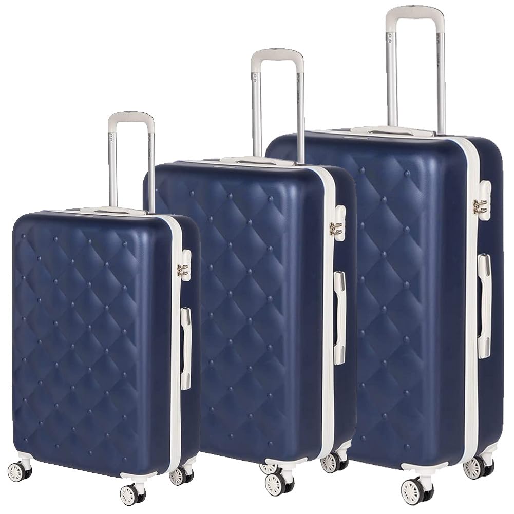 Coveri Set 3 Trolley Valigie Bagaglio a Mano Vintage Valigia Guscio Rigido In ABS 4 Ruote Manico teloscopico Doppio Scompartimento Interno e Chiusura di Sicurezza con combinazione (Blu)