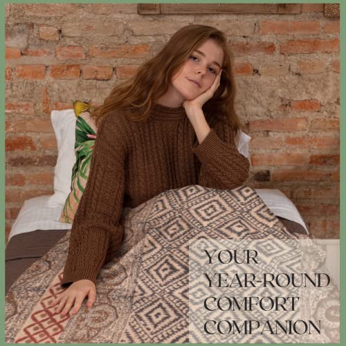 Instylecraft - Cotton Throw Blanket - Woven Warm Boho Decor Couch Chair Sofa Bed Kitchen Living Room - Block-Printed - Chair Blanket With Tassels For Outdoor Camping Beach Picnic #TOP4