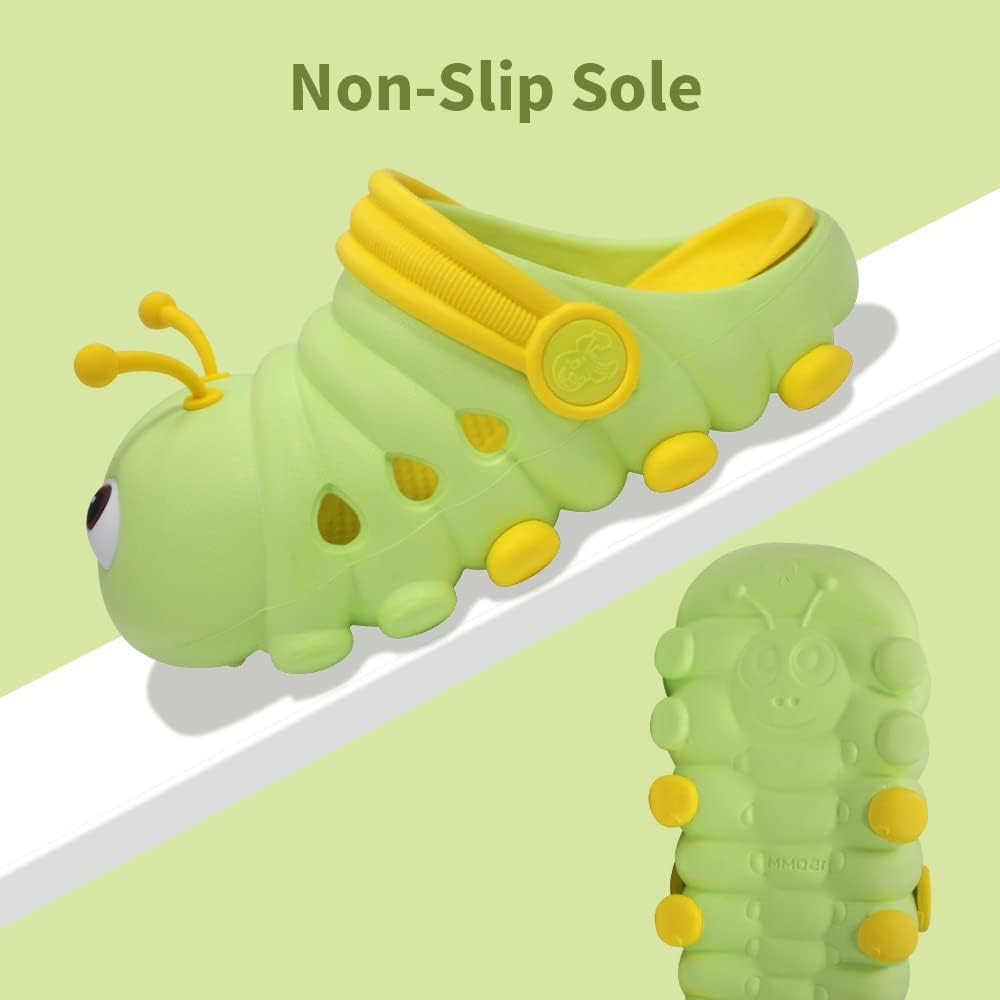 Kids Cute Caterpillar Clogs Garden Shoes Boys Girls Non-Slip Soft EVA Slides Slippers Indoor Outdoor Waterproof Children Water Shower Beach Pool Sandals, Green, 9.5-10 Toddler