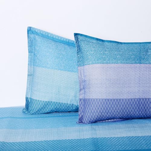 Image of Swayam Pure Cotton King Fitted Bedsheet with 2 Pillow Covers | Size 72 x 78 x 10 inch | 160 TC | Striped Design | Soft Breathable Bed Sheet | Comfortable & Durable for Bedroom - Blue