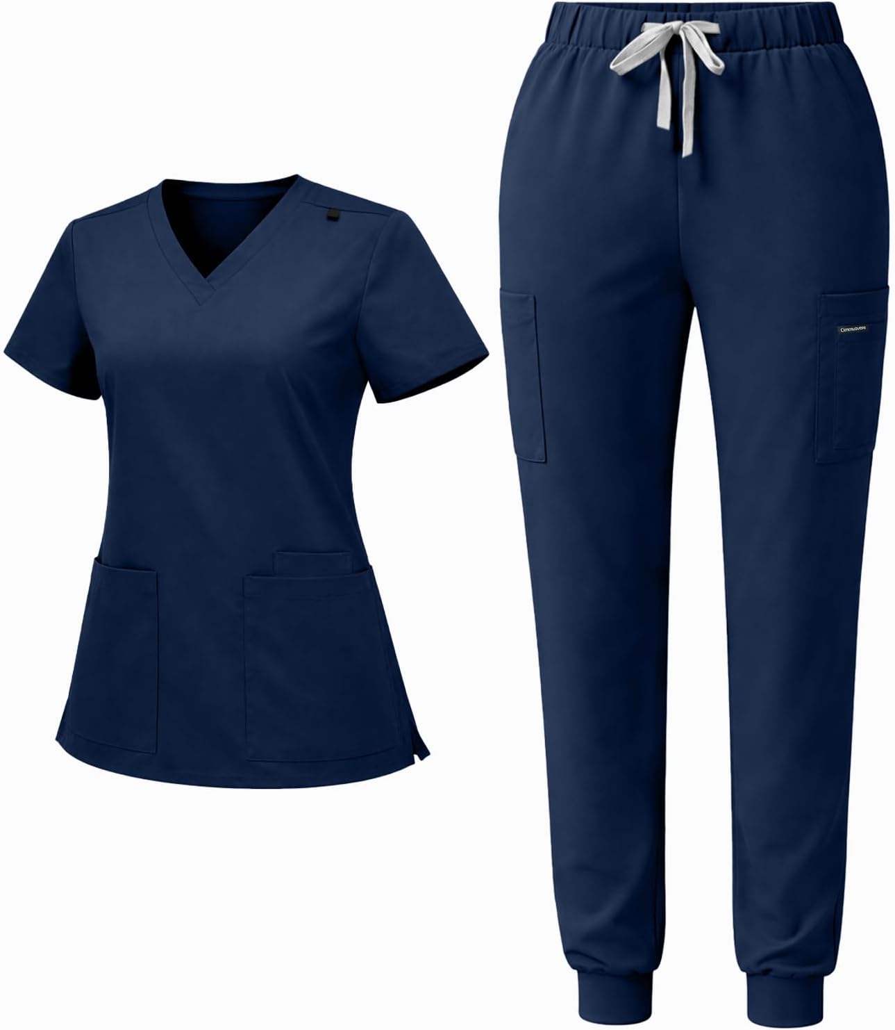 Women's Scrub Top with Classic V-Neck & Yoga Jogger Pants with 8 Pockets, Medical Nursing Uniform Set
