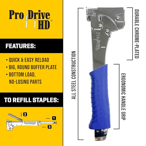 Pro Drive HD 5010 Heavy Duty Hammer Tacker - Fits 1/4\'-3/8\' (6-10mm), Capacity 168 pcs with Blue Sure-Grip Handle - Manual Stapler Used as Roofing, Carpet & Upholstery Stapler - Thumbnail 3