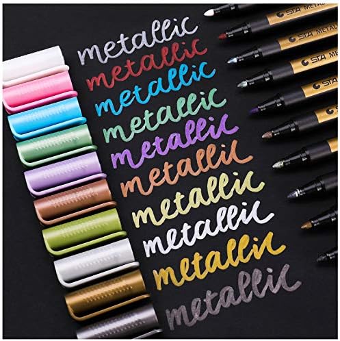 Sunshilor Metallic Marker Pens Medium Point Metallic Pens for Black Paper, Art Rock Painting, Halloween Pumpkin, Easter Egg, Ceramics, Wine Glass, Mug, Plastic, Wood, Scrapbook Crafts, 10 Colors