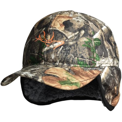 EDTREK Windproof and Waterproof Winter Hat with Sherpa Lined Ear Flap - Ultra Performance Blaze Orange and Camo Hunting Hat (as1, Alpha, l, RT Edge)