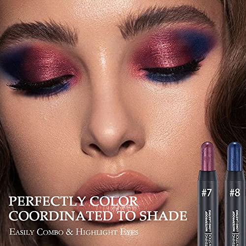 2Pcs With Blending Brush Eyeshadow Cream Stick Smoky Purple Dark Blue Metallic Matte Shimmer Eye Brightener Crayon Long Lasting Waterproof Smudge-Proof Crease-Proof Hypoallergenic Korean Eye Makeup #TOP1