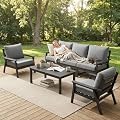 LOUNZY HDPE Patio Furinture Set, 6 Piece Sectional Sofa Outdoor Furniture Set, All Weather Outdoor Couch Set Patio Conversation Set for Deck, Lawn, Black