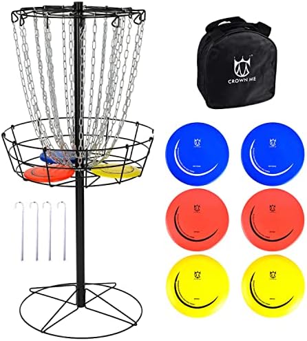 CROWN ME Disc Golf Basket Target Include 3 Discs, 24-Chain Portable Metal Golf Goals Baskets