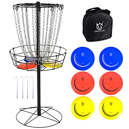 Crown Me Disc Golf Basket Target Include 3 Discs, 24-Chain Portable Metal Golf Goals Baskets #TOP15