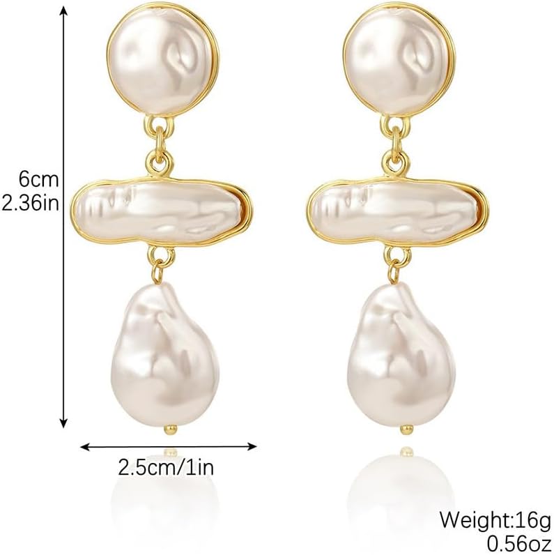 Chunky Gold Irregular Large Pearl Drop Dangle Earrings Statement Boho Big Baroque Pearls Dangling Earring for Women Dainty Prom Party Vacation Jewelry - Image 2
