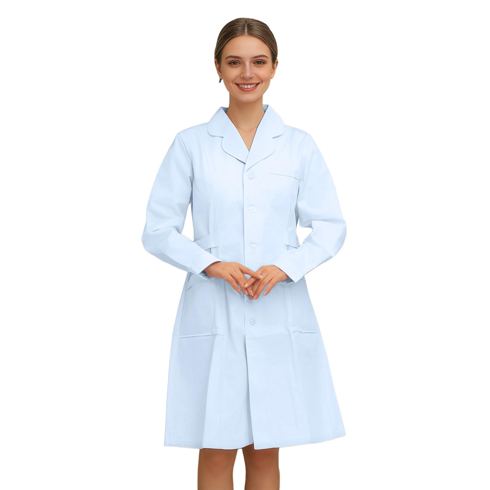 Générique Blouse Medicale Femme Manche Longue Blouse Blanche Chimie Lycee College Blouses De Laboratoire Blouses Infirmiere Femme Longue Bouton avec Poche Respirante pour Étudiant Hospital Infirmière