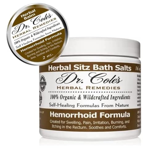 Set of 2 - Organic Herbal Balm & Bath Salts for Hemorrhoid Relief - Natural Remedy for All Types of Internal and External, Hemorrhoids - Soothes Itching, Swelling & Pain – All Ages Cover