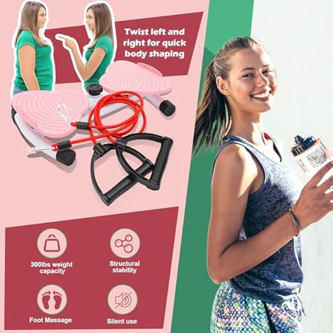 Waist Twister Board,Ab Machine Exercise Twist Boards with 300 lbs Weight Capacity,Waist Sculptor Twist for Slim Waist and Core,Noiseless Balance Board Home Gym Exercise Equipment (Pink)