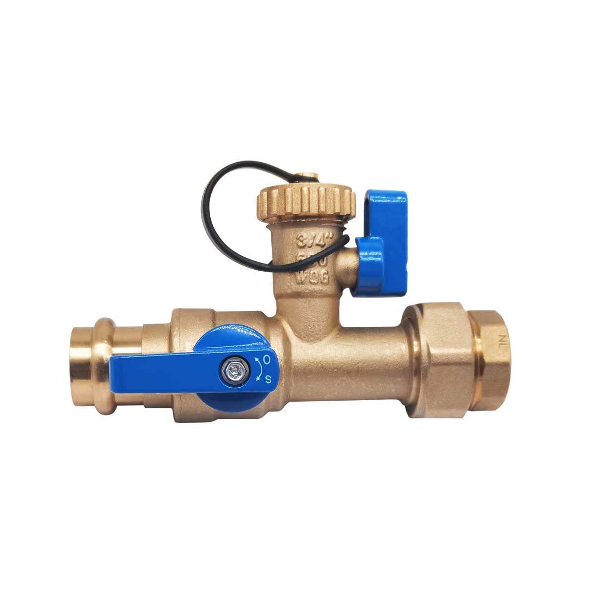 Kit de válvula de servicio de aislamiento de calentador de agua sin tanque de 3/4 pulgadas con válvula de alivio de presión, latón limpio FNPT X PRESS, válvula de instalación de servicio de 3/4