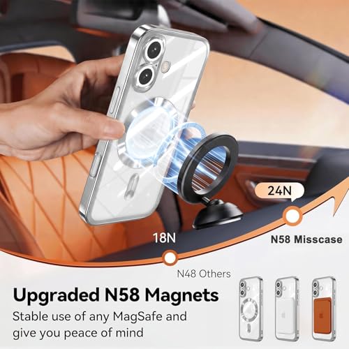 Image of Misscase for iPhone 17 Case with Privacy Screen Protector, Built-in Lens Protector, Compatible with MagSafe, Anti-Yellowing Shockproof TPU, Bling Glitter Electroplated Cover 6.3 inch Silver