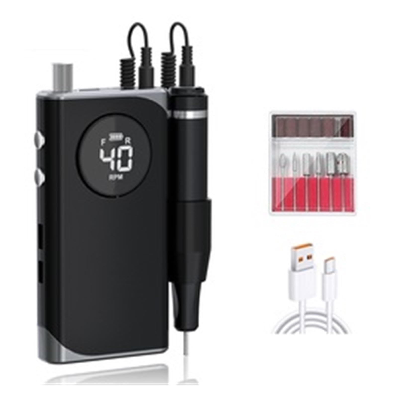 Torno para Uñas, Lima de uñas recargable eléctrica portátil de 40000RPM, herramienta de salón de belleza, máquina de manicura, taladro pulidor de uñas(Nero)