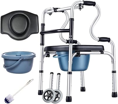 Foldable Lightweight Commode Portable Folding Bedside Commodes Chair, Height Adjustable Toilet Shower Chair with Armrest and Bucket, Non-Slip Wheelchair Commode Toilet Chair Seat Color A A