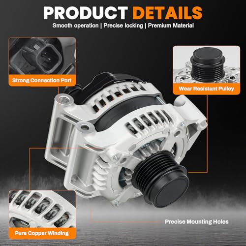 Image of 160A High Output Alternator Compatible with 2015-2017 Chrysler 200 3.6L, 2014-2022 Jeep Cherokee V6 3.2L, 12V Alternator 6-Groove Decoupler Pulley Clockwise, Replace# 4210000820, 56029622AB