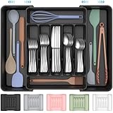 ukeetap Extra Large Expandable Silverware Organizer, BPA-Free Food-Safe Cutlery Flatware Organizer, Kitchen Utensil Drawer Organizer, Adjustable Silverware Holder for Spoons Forks Knives, Black