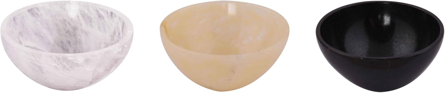 Reiki Gift Yellow Aventurine, Black Tourmaline, Quartz Combo Bowl 2" Inches Approx