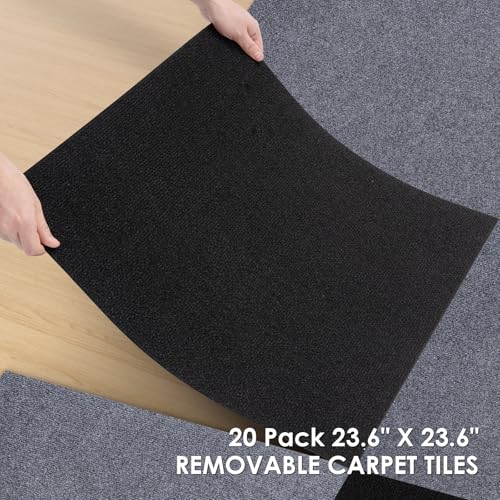 VallisCo Carpet Tile 20 Pack 24” X 24” Self Adhesive Carpet Floor Tiles Anti-Slip Squares Peel and Stick Floor Tile DIY Installation for Bedroom(Black) by VallisCo - Image 4