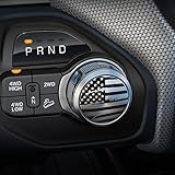 Zhizhong Dial Shifter Trim Plate American Flag Vinyl Decal,Gear Shift Switch Knob Sticker Fit for Chrysler 300/200/Pacifica, Voyager, Dodge Ram 1500, Rebel (Distressed, Gloss Black)