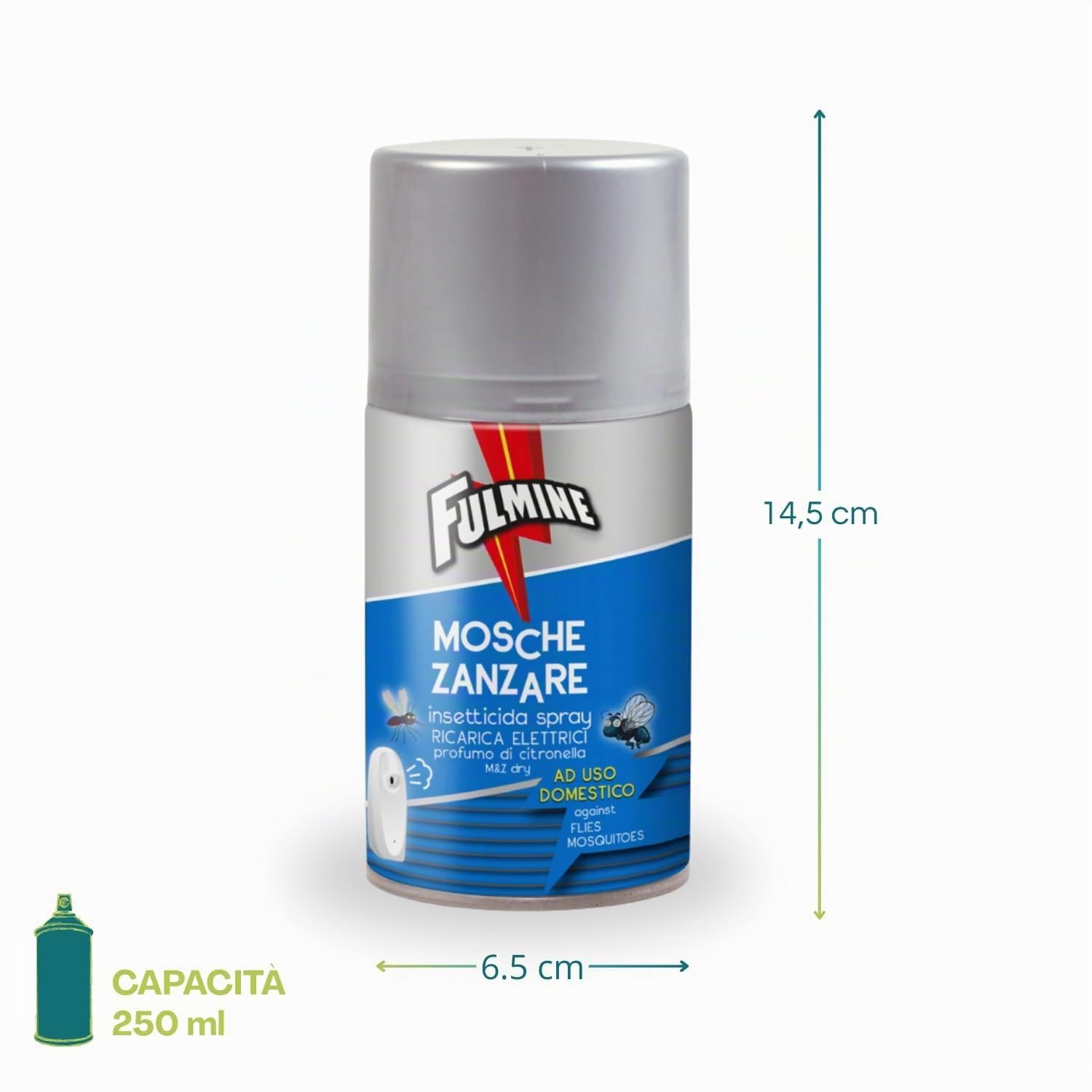 Palucart 6 Fulmine Insetticida Mosche & Zanzare 250ML più Erogatore Automatic Funzione Night And Day programmabile