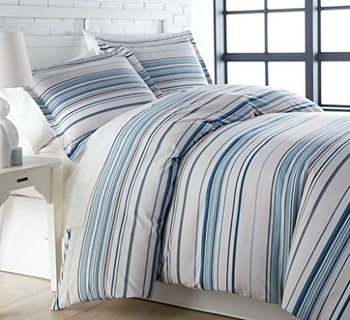 Coastal Stripes Collection - Premium Quality, Soft, Wrinkle, Fade, & Stain Resistant, Easy Care, Oversized Duvet Cover Set, Full/Queen, Blue