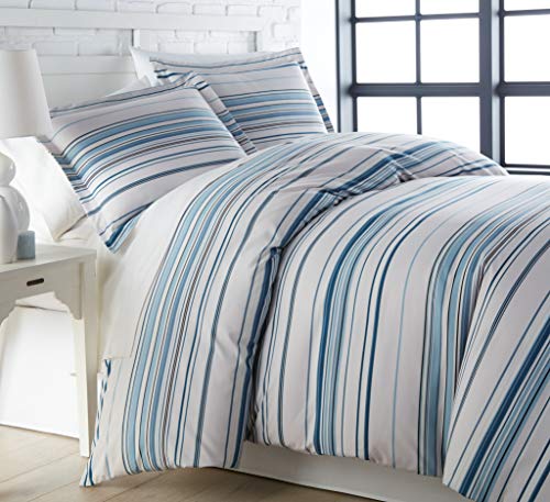 Coastal Stripes Collection - Premium Quality, Soft, Wrinkle, Fade, & Stain Resistant, Easy Care, Oversized Duvet Cover Set, Full/Queen, Blue #TOP1